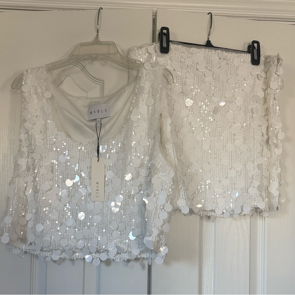🔥🔥Mable White Sequin tank and mini skirt set - Picture 10 of 16